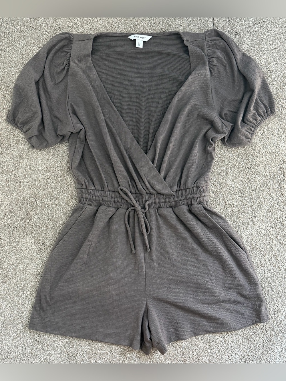 Nine West Gray Wrap Romper with Elastic Waist